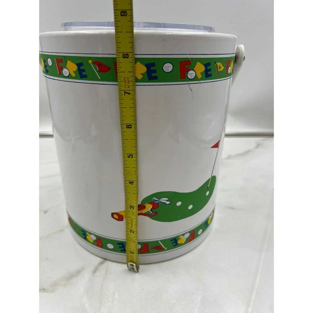 Vintage Georges Briard Golf Ice Bucket Fore Theme White Insulated Barware Lid